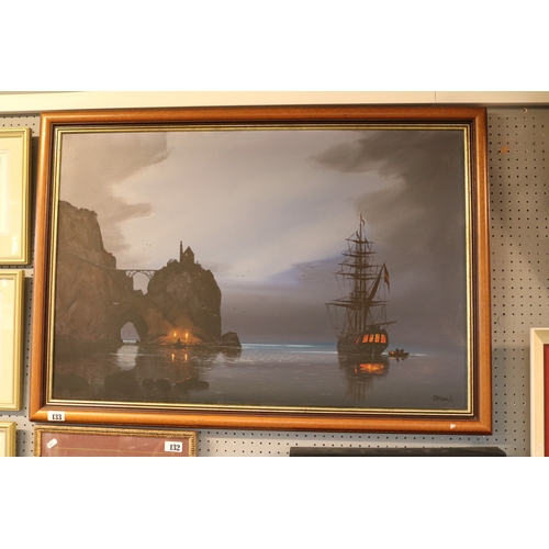 133 - Les Spence (AKA Jason) (British, b1934).
Large 20thC Oil on canvas of a Cornish Maritime Scene depic... 