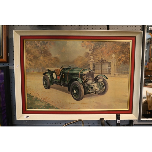 137 - Gerald Coulson framed print of a Bentley 3 Litre and Oak framed regimental Uniform