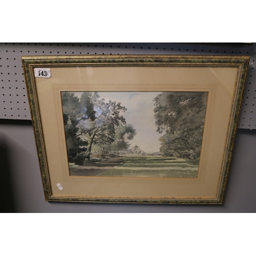 143 - Framed watercolour entitled 'Coe Fen' by E Vulliamy signed