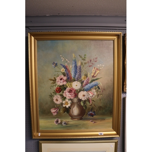 144 - Large Gilt framed Dutch Style Floral still Life signed Jan. 63 x 74cm