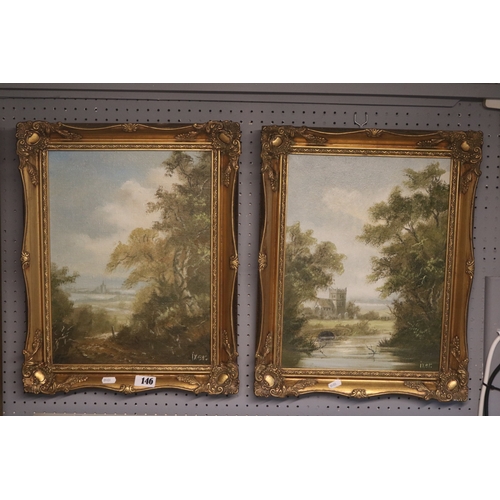 146 - Robert Ixer (B.1941) Pair of Framed Victorian Style Oil on canvas paintings of rural East Anglian sc... 