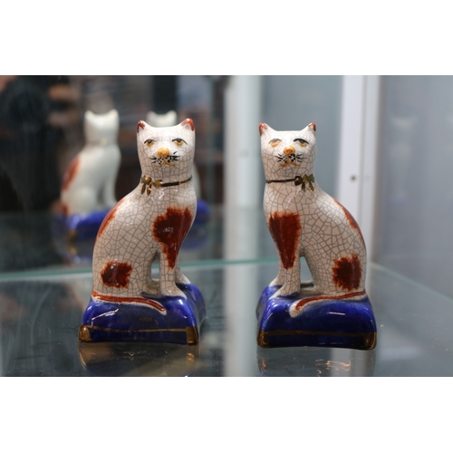 149 - Pair of 19th Century Style Staffordshire Cats on Cushions