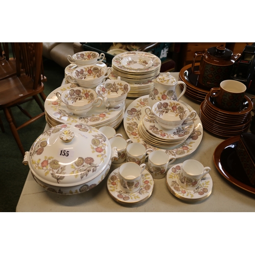 155 - Wedgwood Lichfield dinner service of floral design with gilt banding