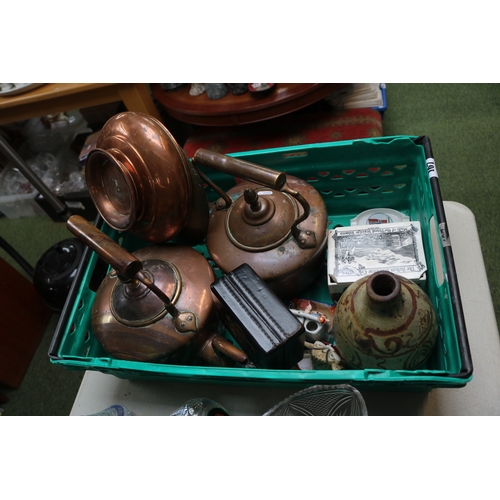 167 - Box of Bygones and ceramics to include The Balkan Sobranie Cigarettes, Copper Kettles etc.