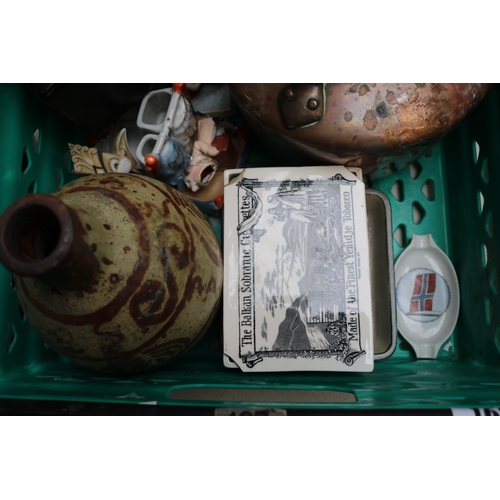 167 - Box of Bygones and ceramics to include The Balkan Sobranie Cigarettes, Copper Kettles etc.