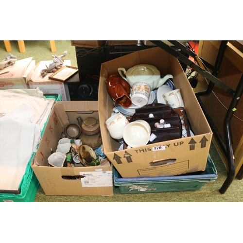170 - 3 Boxes of assorted Ceramics and bygones to include Sylvac etc