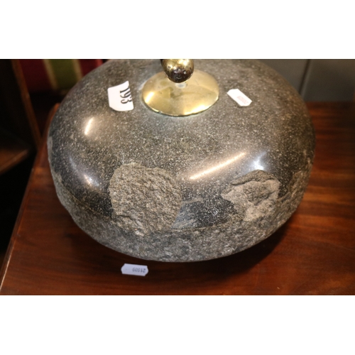 193 - Large Curling Stone with brass and wooden handle