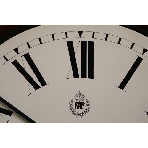 222 - A 20thC Mahogany cased RAF Marked circular wall clock with a chain driven fusee movement made by F W... 