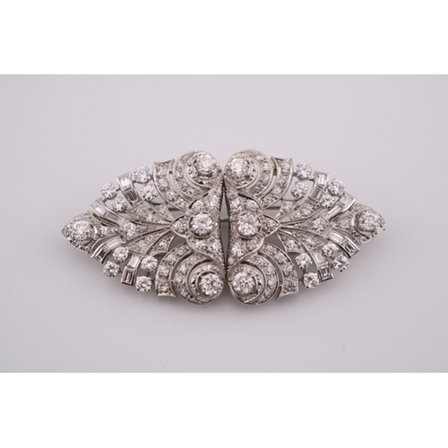 Fine Ladies Platinum Belle Epoque design Multi clip brooch set with 98 Rose Cut Diamonds & 16 Rectangular Baguette cut Diamonds estimated. 7ct total, total 30g total weight 65mm x 32mm