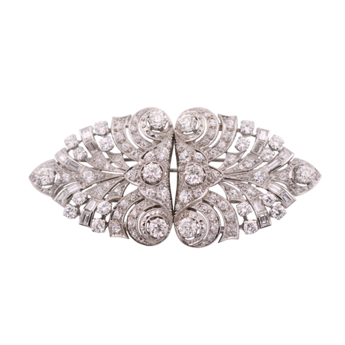 Fine Ladies Platinum Belle Epoque design Multi clip brooch set with 98 Rose Cut Diamonds & 16 Rectangular Baguette cut Diamonds estimated. 7ct total, total 30g total weight 65mm x 32mm