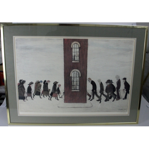 L S Lowry "The Meeting Point" Signed Edition of 600. Signed in pencil lower right. Stamped by the Fine Art Trade Guild lower left. Published by The Adam Collection in 1973. Framed measures 87.5cm by 65cm.