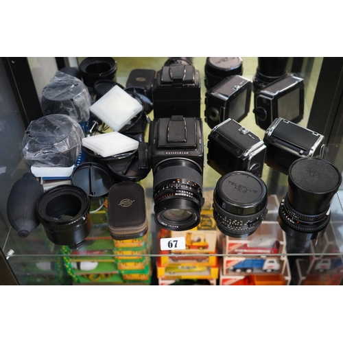 Hasselblad 501c Medium Format Camera with Sonnar 4/150 Lens, Planar 2.8/80 Lens, Distagon 1:4 f=50mm Carl Zeiss Lens and assorted accessories