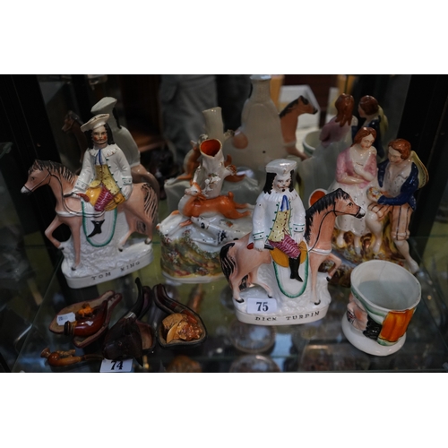 75 - Collection of 19thC Staffordshire Pottery Flatbacks to include Tom King, Dick Turpin etc.