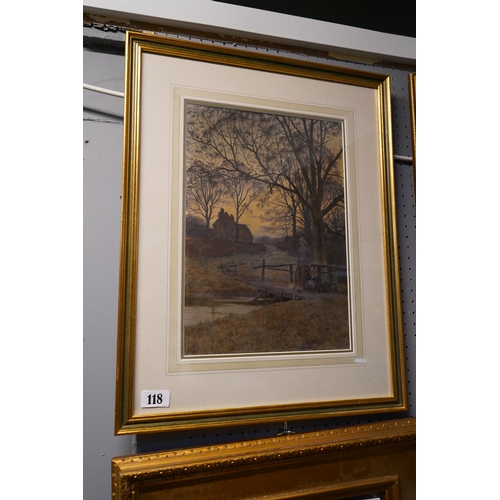 118 - George Gordon Fraser (1859-1895). Watercolour depicting rural Huntingdonshire scene. 27x38cm