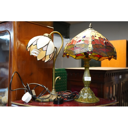 291 - Tiffany style Dragonfly design table lamp and another Tulip design table light