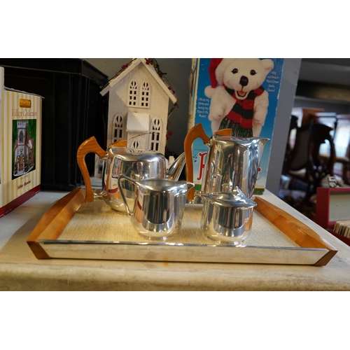 347 - Picquot Ware 4 Piece Tea set and matching tray