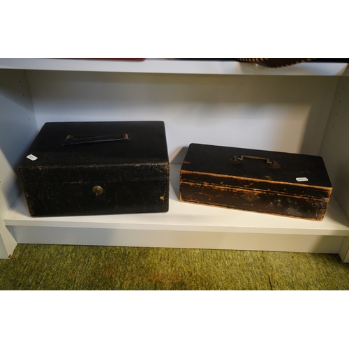 372 - Edwardian Leatherette case and a Wooden Multi section Pine box