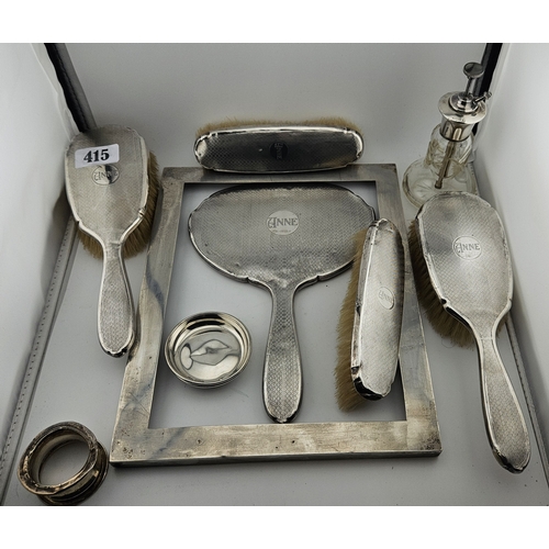 415 - Collection of Edwardian Silver backed Dressing table ware, Silver Picture Frame, Napkin Ring and Ato... 