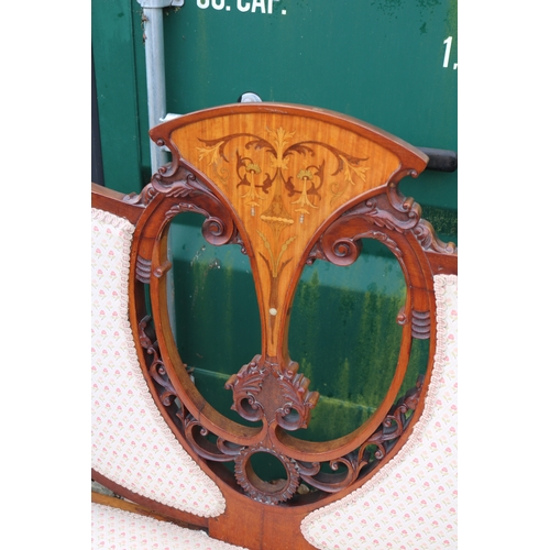 553 - Edwardian Art Nouveau Mahogany Saloon Suite comprising of 2 seater Sofa and 2 matching Elbow chairs ... 