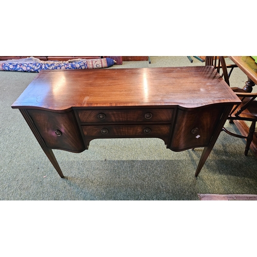 519 - Reproduction Sideboard shaped front sideboard with brass drop handles