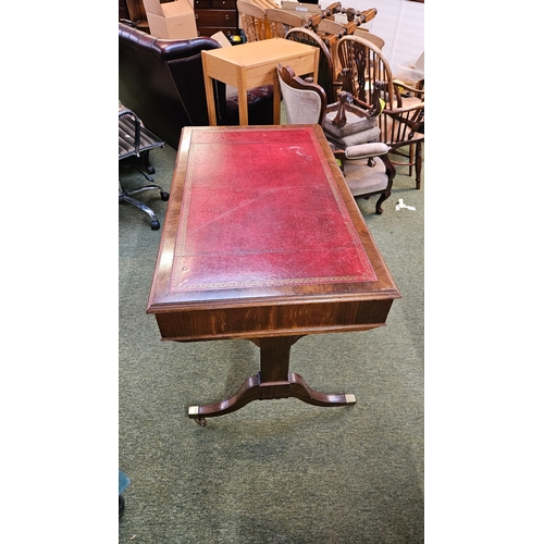524 - Edwardian Leather topped Regency style Library table on brass casters