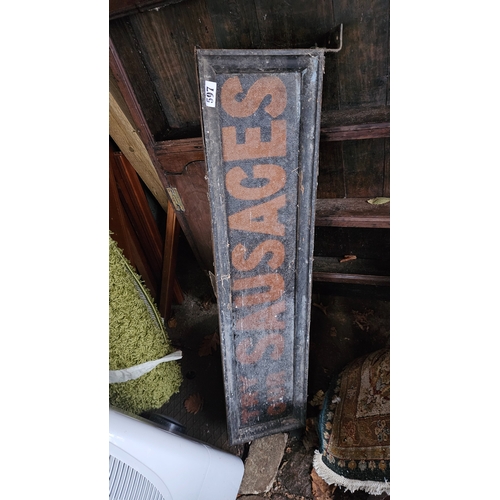 597 - Vintage Glass 'Try Our Sausages' Sign