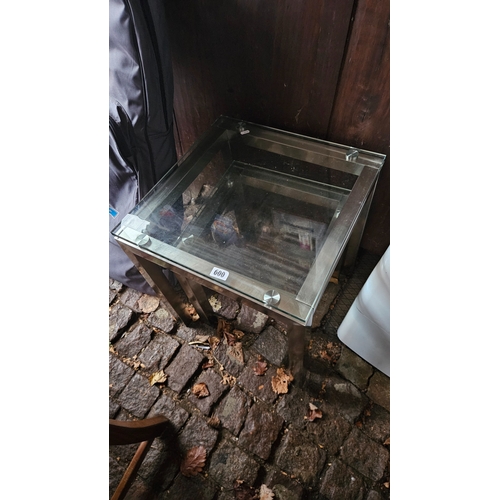 600 - Nest of Heavy Glass and metal side tables
