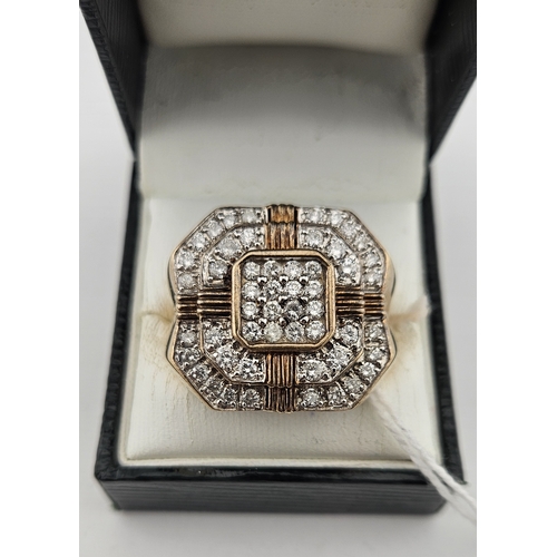 Very Large 9ct Gold Diamond set ring estimated 2ct total. Z+++. 15g total weight