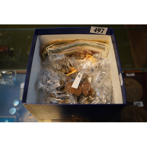 497 - Box of assorted World Coinage and Bank Notes