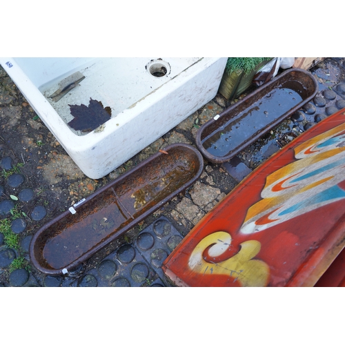 682 - Pair of Cast Iron long feeding Trough