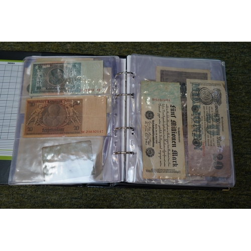 Album of mainly German Bank Notes to include German 5 Million Mark note ...