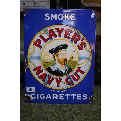 51 - Players Navy Cut Cigarettes Enamel sign 41cm in Height