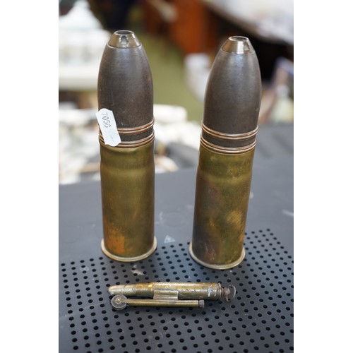 89A - Pair of WW1 Artillery Shells Le Heurre engraved and a Trench Art ...