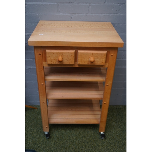 660 - Good Quality Beech Kitchen Butchers block of 2 drawers with 3 ...