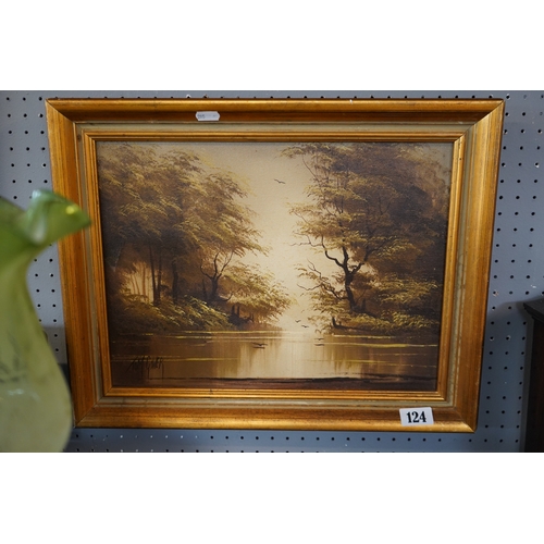 124 - Tom Gower Original Oil Painting Woodland & River. Signed lower ...