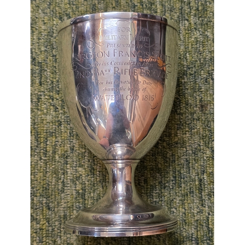35 - Battle of Waterloo Presentation Silver Goblet. Silver hallmarked Goblet engraved 'For Military Merit... 
