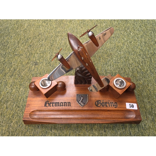 50 - Hermann Goring Third Reich Flying Interest. Impressive wooden Art deco Inkstand once used in one of ... 