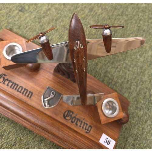 50 - Hermann Goring Third Reich Flying Interest. Impressive wooden Art deco Inkstand once used in one of ... 