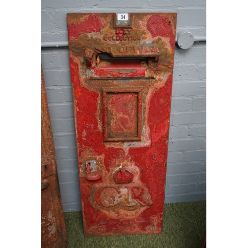 34 - GR Post Office Cast Iron Flat fronted post box front 107cm in Height