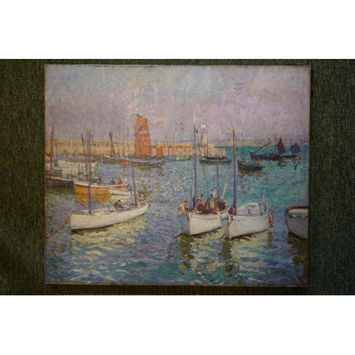John Anthony Park 1880 - 1962 British St Ives School Impressionist Oil on canvas depicting St Ives Harbour. 61 x 51cm