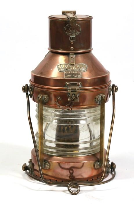 A W Harvie & Co. Anchor Meteorite copper & brass ship's navigation light,  numbered 88436, 50cms (19.