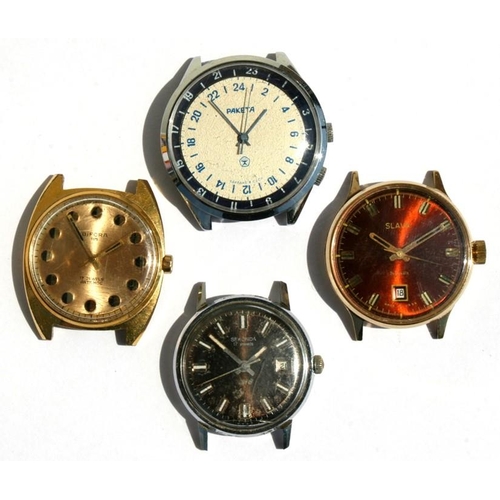 63 - A group of four late 20th century gentleman's wristwatches including Sekonda, Paketa, Bifora and Sla... 