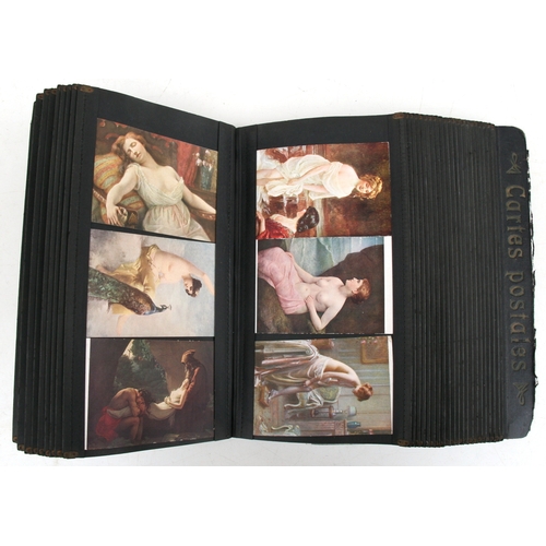 45 - A French display folder of postcards including comical and classical paintings