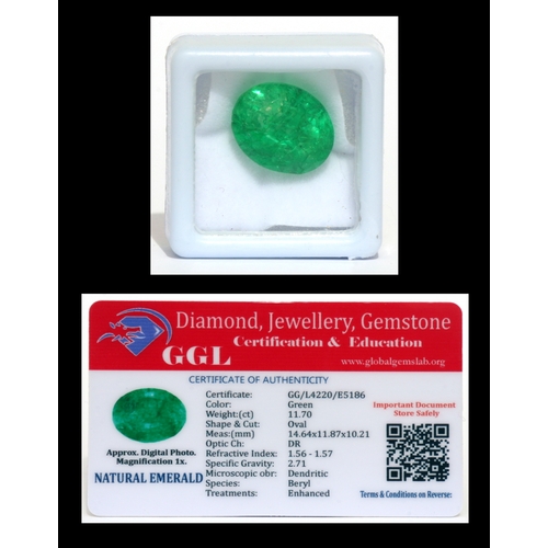 109 - A natural emerald loose gemstone with GGL certificate report stating the emerald to be 11.70cts, ova... 