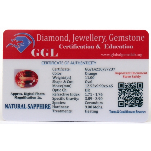 112 - A natural sapphire loose gemstone with GGL certificate report stating the sapphire to be 7.55cts, ov... 