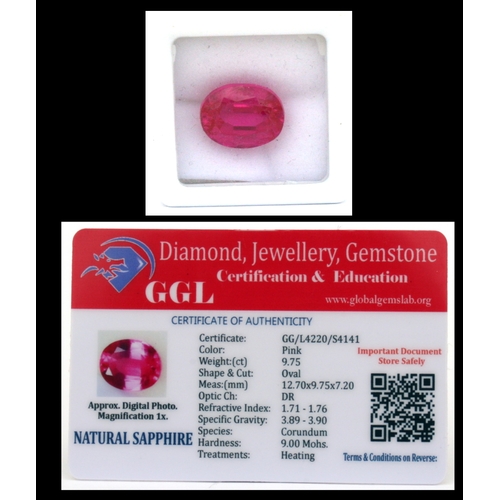 113 - A natural sapphire loose gemstone with GGL certificate report stating the sapphire to be 9.75cts, ov... 