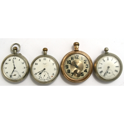 66 - A Hampden open faced pocket watch with Arabic numerals and subsidiary seconds dial, in a gold plated... 