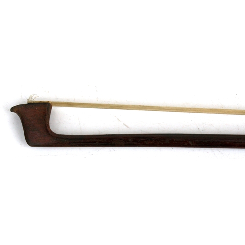 57 - A one-piece backed violin and bow, the back 35.5cms (14ins) long, in a pine carry case.