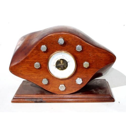 172 - An impressive WW1 trench art mounted twin bladed laminated wood propeller boss with barometer. Overa... 