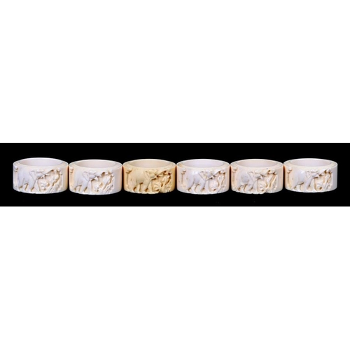 305 - A set of six early 20th century Indian ivory napkin rings.